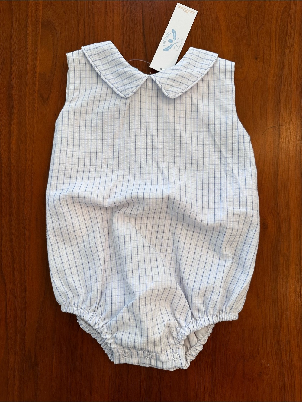 NWT The Oaks Apparel Light Blue Check Collared Baby Bubble Romper size 18m